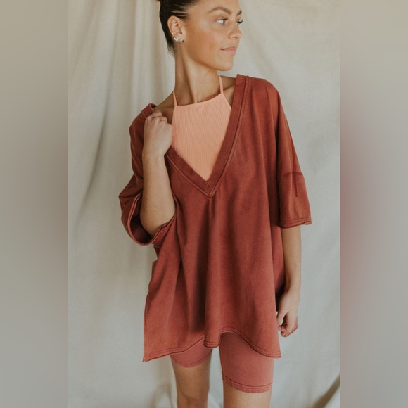 Free People Rust Oversized Top and Shorts Set - Picture 2 of 6